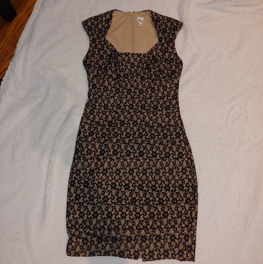 Fitted Dress W. Black Lace Overlay
